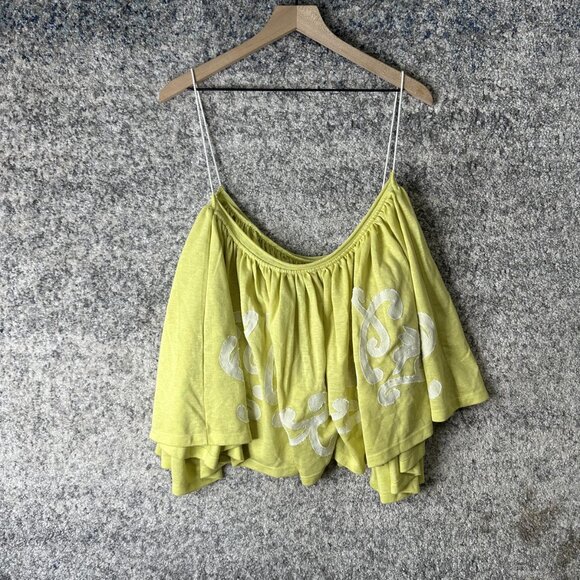 Free People Tank Top Womens Large Green Babydoll Spaghetti Strap Boho Flowy - Picture 6 of 6